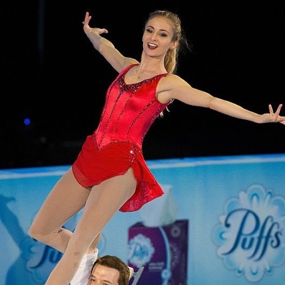 Red satin Swarovski figure skating dress - Picture 5 of 7